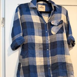 Hollister blue white flannel shirt